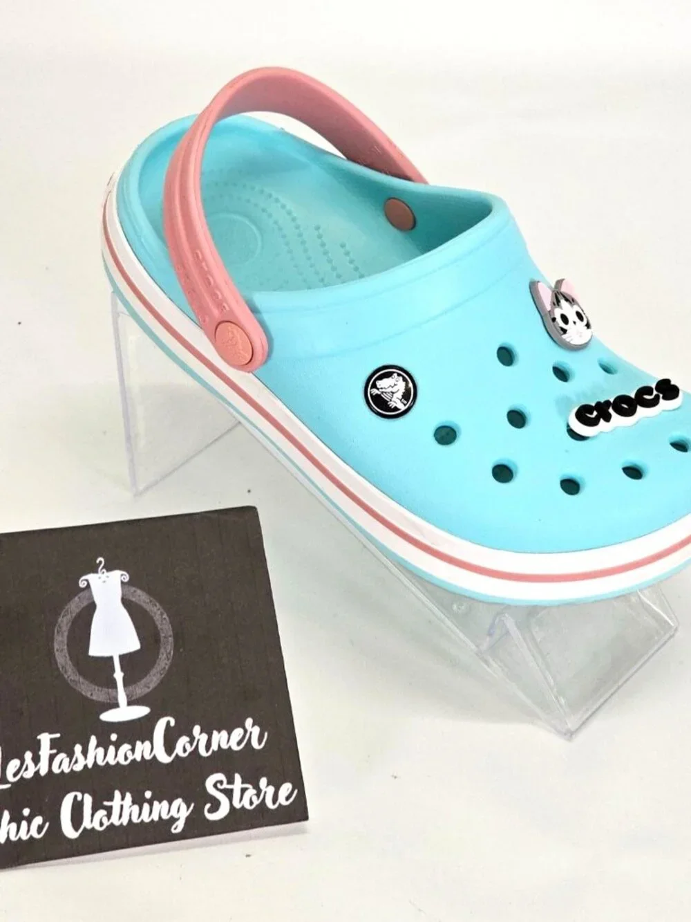 Crocs Junior Ice Blue/Pink Rubber Jibbitz Crocband Clog Size 2 1993
